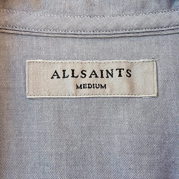 All Saints Mens Redondo Half Sleeve Button Up Shirt Size M 100% Cotton Gray Logo - Picture 5 of 13